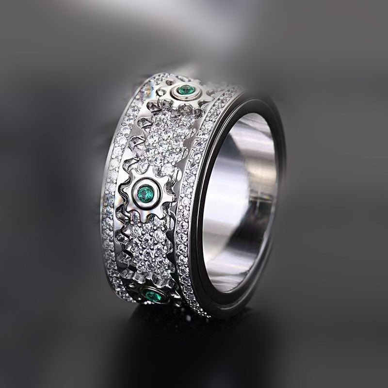 Lotuskiss Starry Sky Diamond-Studded Rotatable Gear Couple Ring