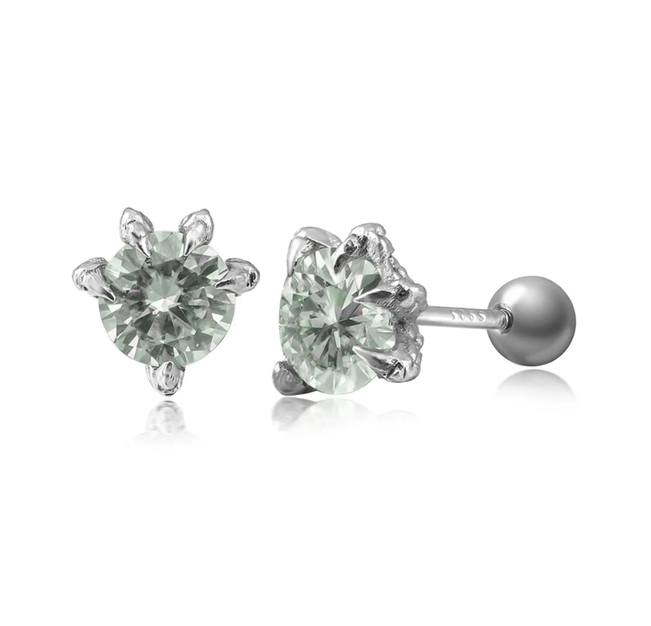 Lotuskiss Dragon Claw Light Green Moissanite Solid 925 Silver Five-Claw Screw Light Luxury Stud Earrings