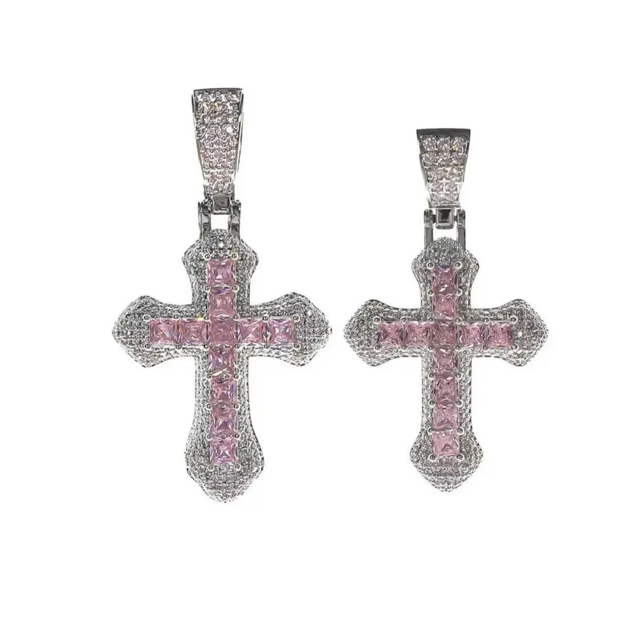 Lotuskiss Moissanite Light Pink Unisex Luxe Cross Pendant Necklace