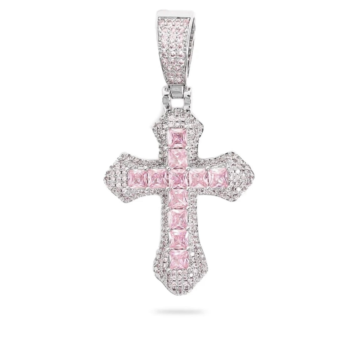 Lotuskiss Moissanite Light Pink Unisex Luxe Cross Pendant Necklace