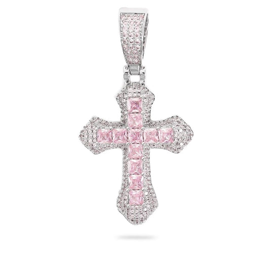 Lotuskiss Moissanite Light Pink Unisex Luxe Cross Pendant Necklace