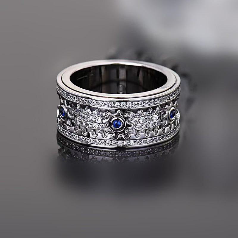 Lotuskiss Starry Sky Diamond-Studded Rotatable Gear Couple Ring