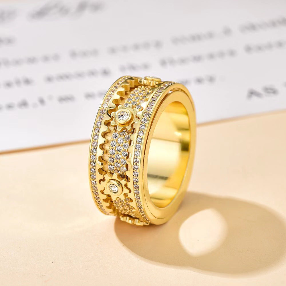 Lotuskiss Starry Sky Diamond-Studded Rotatable Gear Couple Ring