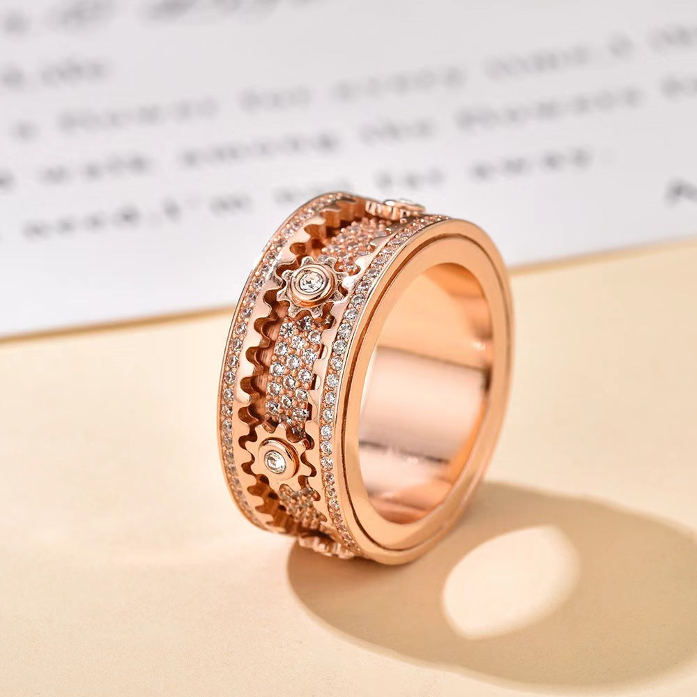 Lotuskiss Starry Sky Diamond-Studded Rotatable Gear Couple Ring