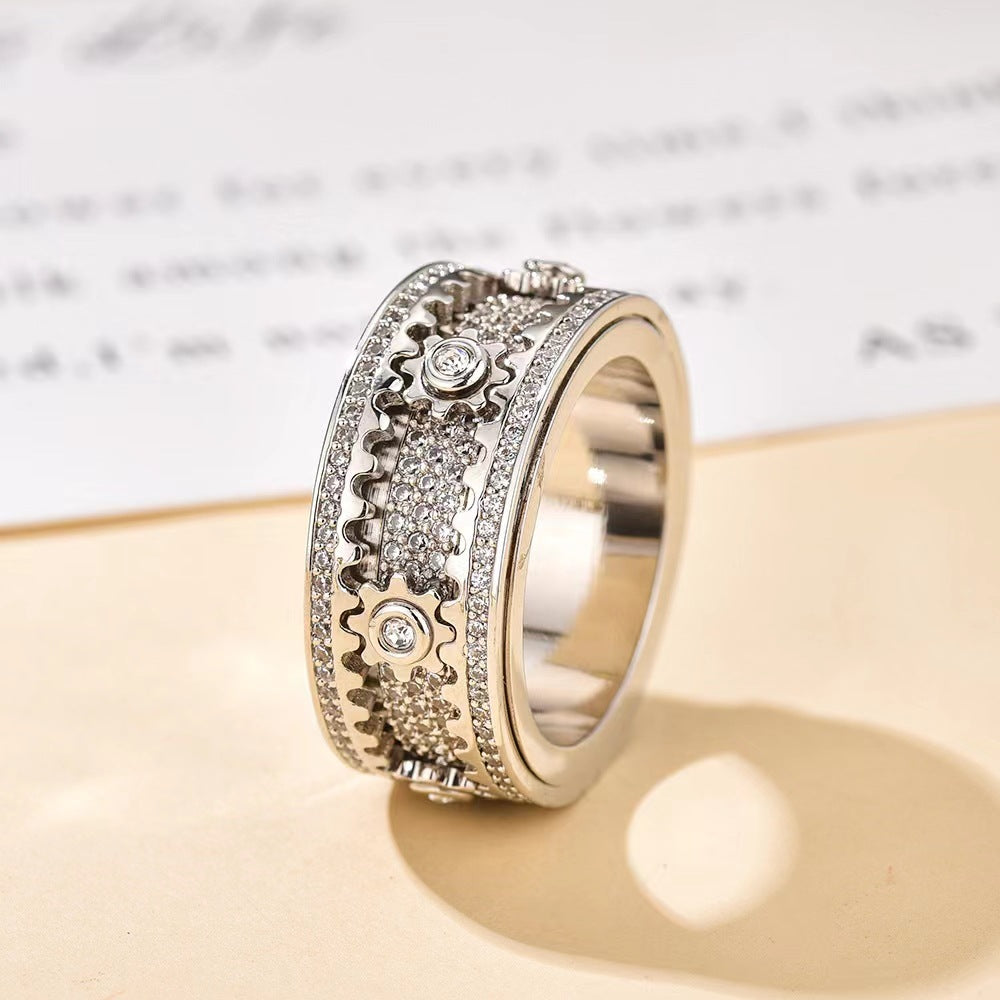Lotuskiss Starry Sky Diamond-Studded Rotatable Gear Couple Ring